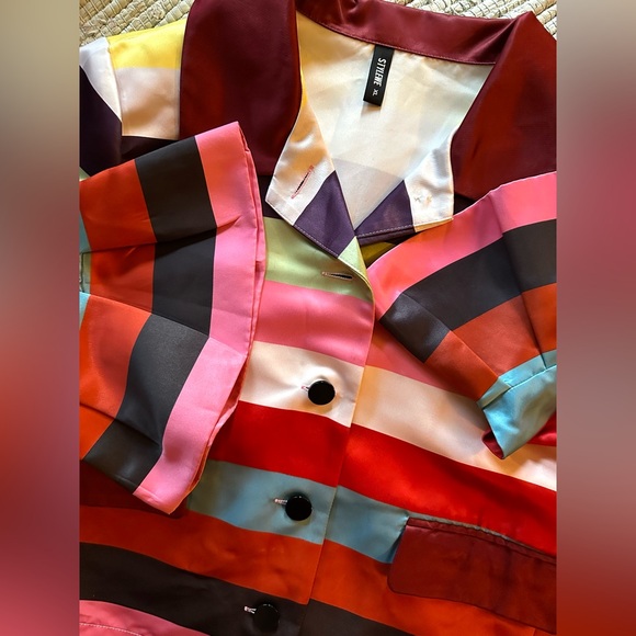 Striped Multicolor Women's satin Jacket Stylewe w real pockets size XL boxy fit - Picture 2 of 8